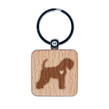 Soft Coated Wheaten Terrier Dog with Heart Engraved Wood Square Keychain