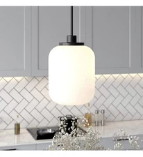 Henn&Hart 9" Blackened Bronze Metal/Glass Pendant 503