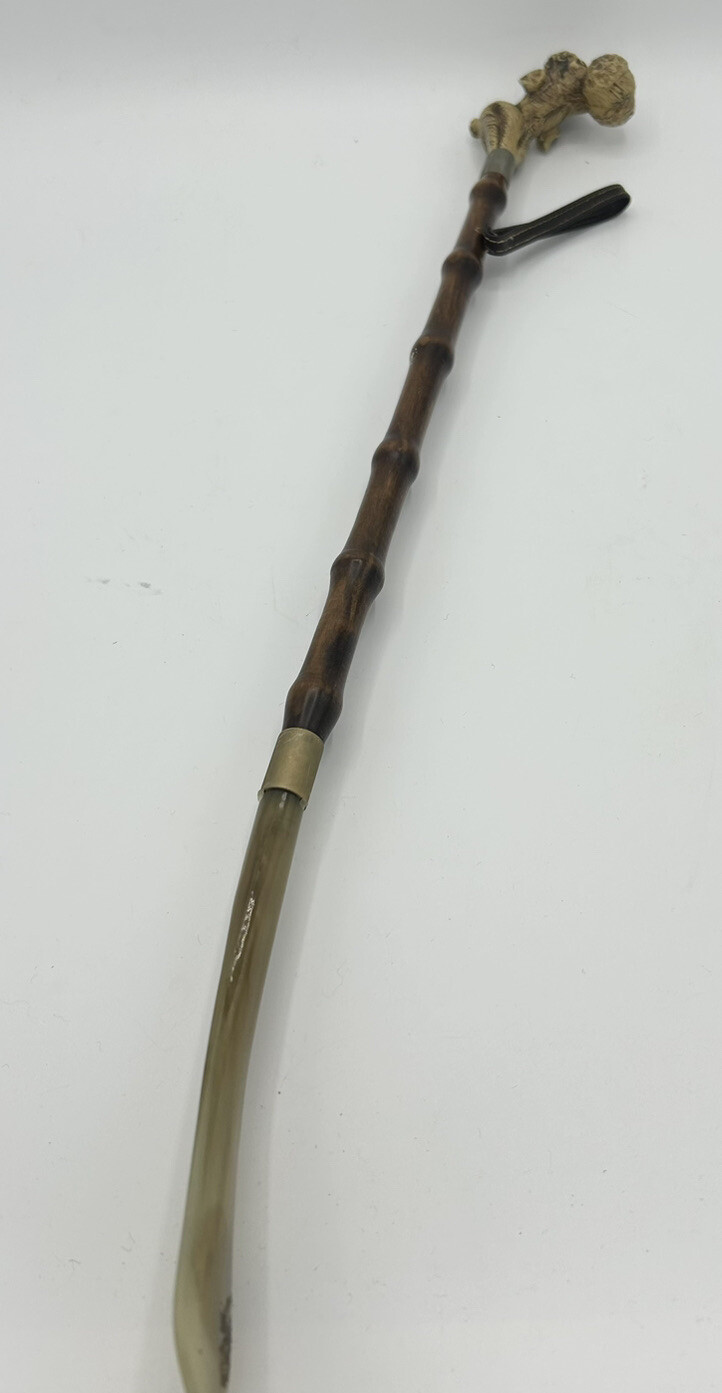 Vintage 22” Dog Head Cadillac Shoe Horn Made in Italy Wood Long Handle