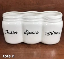Ceramic Mason Jar Style Utensil Holder Forks Spoons Knives Picnics-td