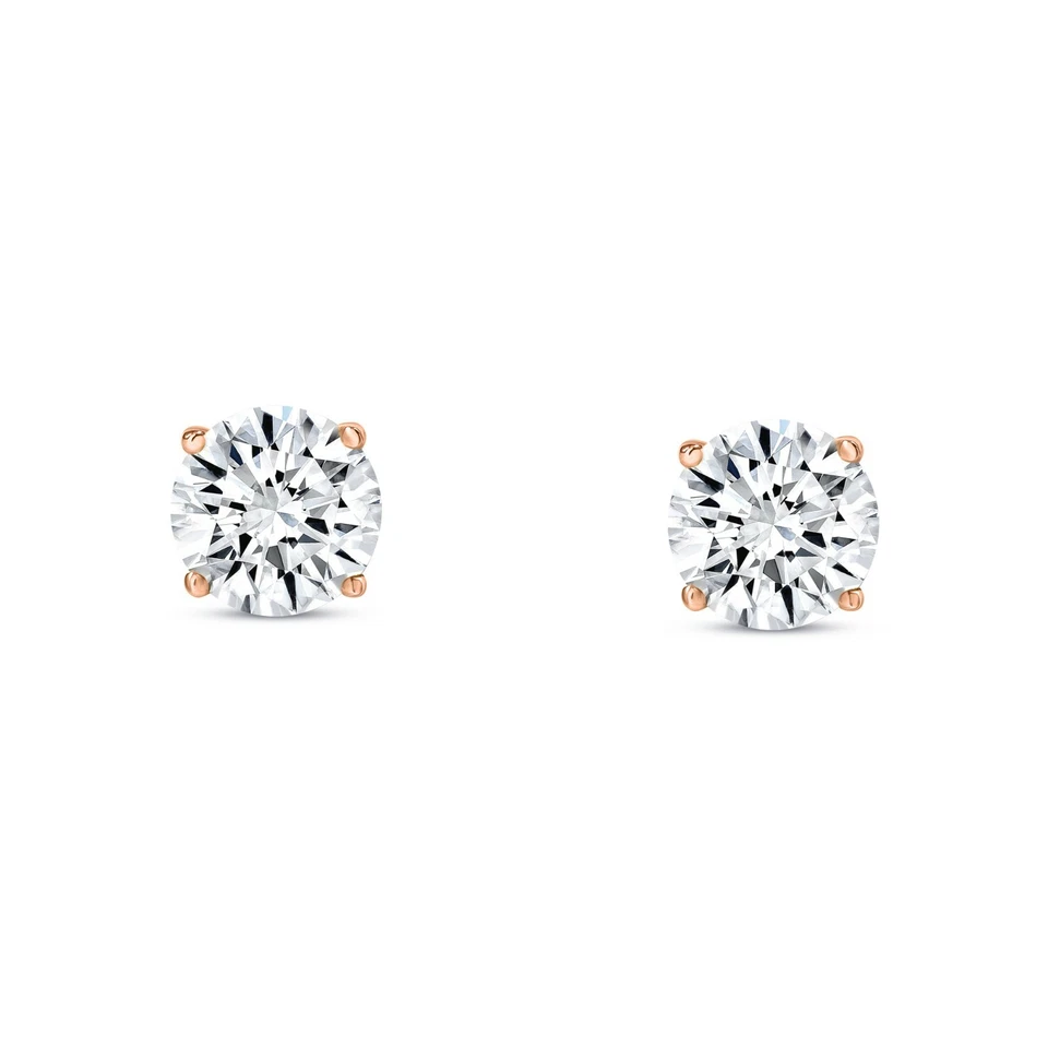 2 Ct G/VS Round Lab Grown Diamond Earrings Real 14K Rose Gold Studs Screw Back - Image 2 of 4
