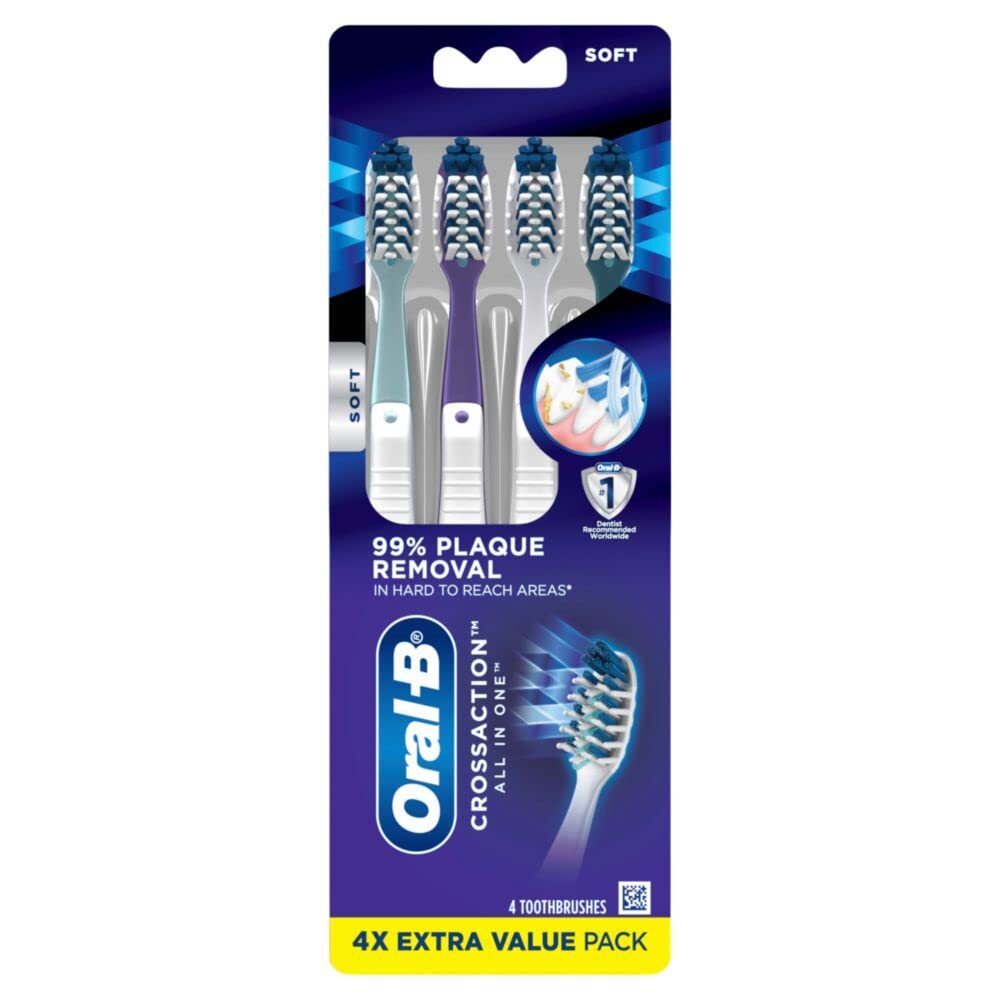 Oral B CrossAction All In One Toothbrush 4 Count Removes 99 