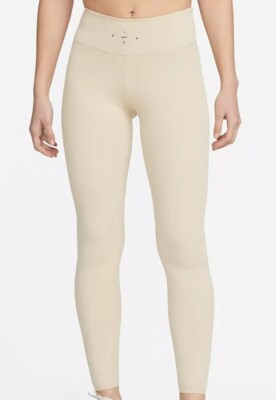 $95 Women's Nike One Luxe Dri-FIT Ribbed Leggings Beige Tan Sz Medium  DV0049-128