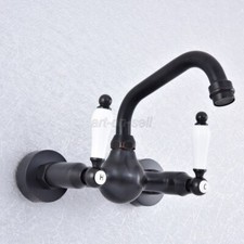 Oil Rubbed Bronze Swivel Spout Bathroom Basin Sink Faucet Mixer Tap Wall Mounted