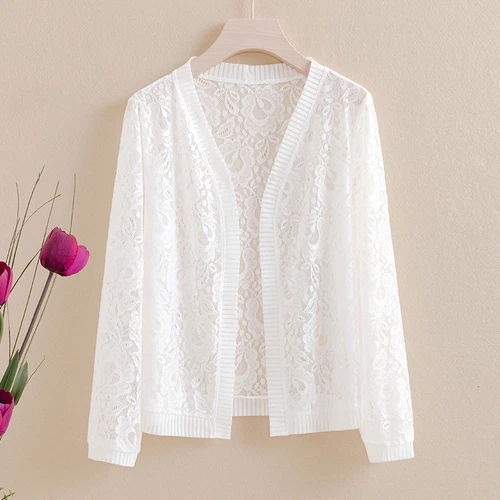 Women Lace Floral Shirt Cardigan Top Hollowed Out Open Front Cardigan Shirt Thin - Bild 3 von 25