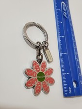Silver Tone - Pink Enamel Signature Print Flower Shaped Keychain key chain