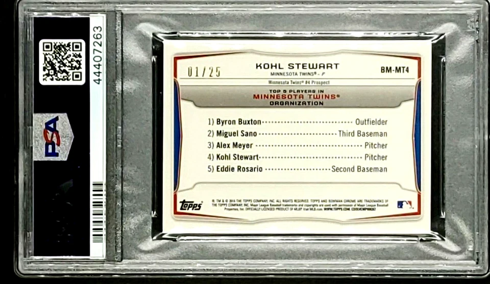 Mini refractor dorado Bowman Chrome 2014 #MT4 Kohl Stewart Ser# 1/25 PSA 10 POP 1 Foto 2 de 4