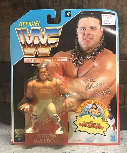 Hasbro WWF WWE BRITISH BULLDOG figure French card (note bubble & card condition)