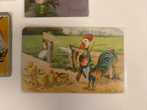 4 postales vintage en relieve, chica Gibson, granja de Pascua buena suerte 1908 1910 - Imagen 5 de 11