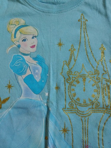 Disney Princess Cinderella Glitter Top Shirt Girls SIze S 5 6 Blue Short Sleeve - Picture 2 of 4