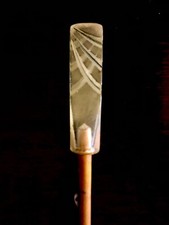 VTG RARE CARVED LARGE ART DECO BAKELITE UMBRELLA PARASOL HANDLE Wooden SHAFT