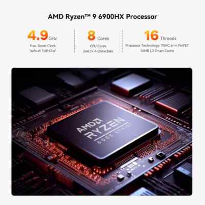 Minis Forum HX99G Mini PC,AMD Ryzen 9 6900HX Prozessor 8 Kerne Bis Zu 4