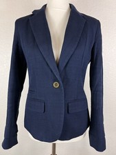 Merona Sz 8 Navy Busness Blazer/Jacket Faux Pockets Contrasting Cuff Lining