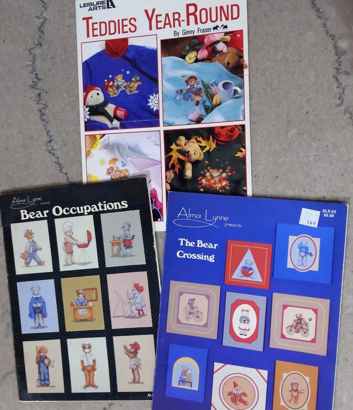 Trio of Used Teddy Bear-focused Cross-stitch Booklets, total of 35 designs
