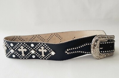 KATYDID  Rhinestone Western Cowgirl Leather Cross STUD BELT Rodeo Small KATYDID Rhinestone Western Cowgirl Leather Cross STUD BELT  main image 3