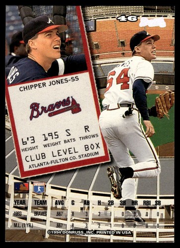 1994 Leaf Chipper Jones Atlanta Braves #46 - Picture 2 of 2