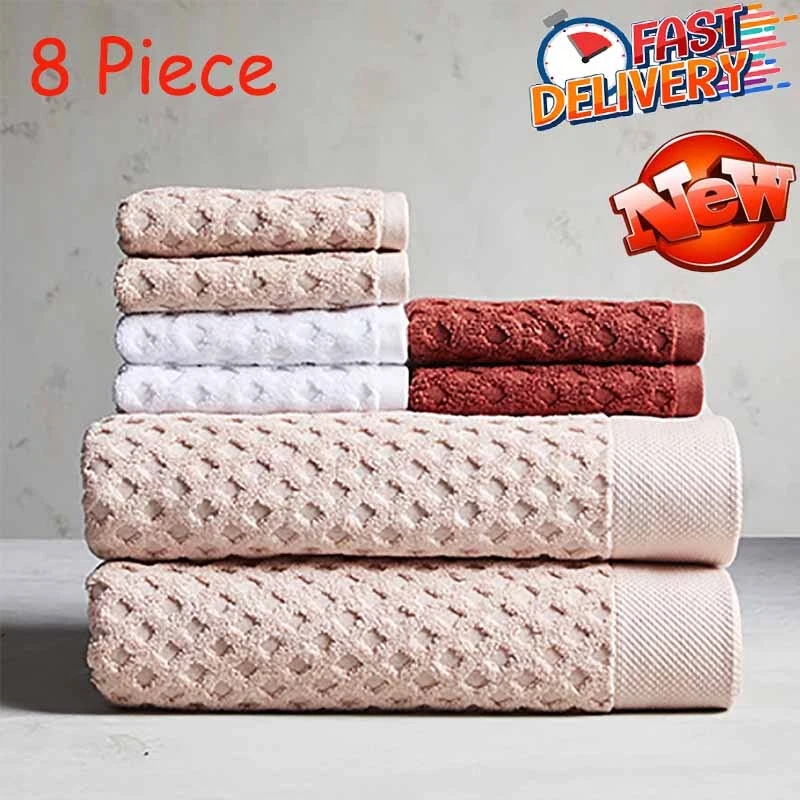 8 Piece Towel Set Soft Bath Hand Towels Super Absorbent Face