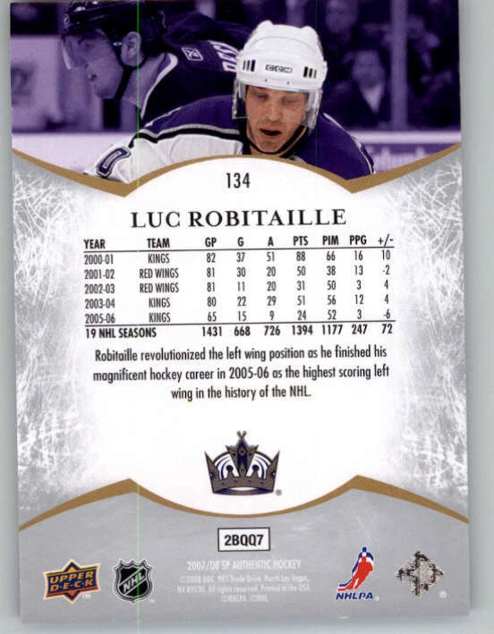 2007-08 SP Authentic #134 Luc Robitaille NOT 1999 (ref 151829) - Image 2 of 2