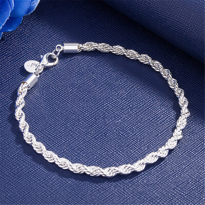 Unisex Women's 925 Sterling Silver Bracelet Size 8 Inches 4MM lobster Xmas Gifts