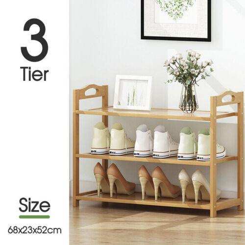 3-6 Tiers Layers Bamboo Shoe Rack Storage Organizer Wooden Shelf Stand Shelves - Picture 13 of 20