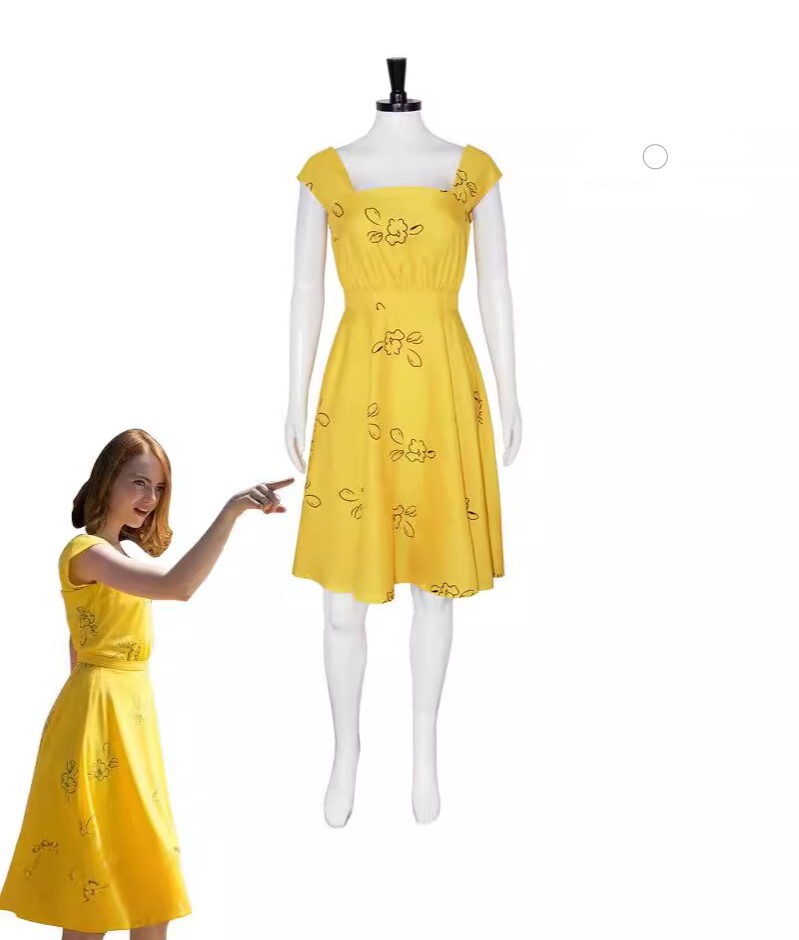Movie La La Land Mia Cosplay Costume WomensHalloween Party Yellow Dress