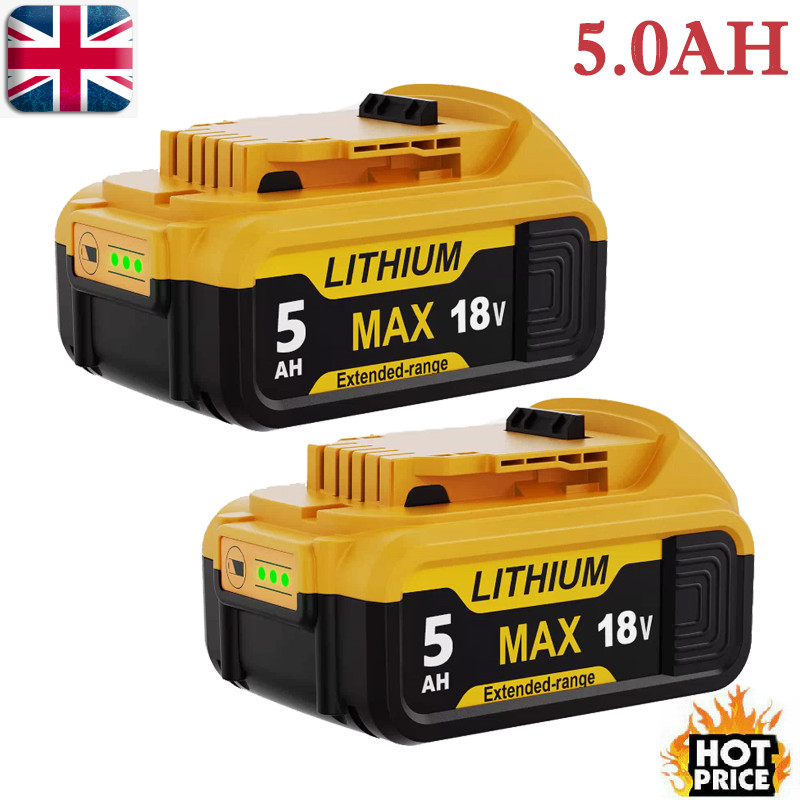 2X For DEWALT 18V 5.0Ah XR Li-ion Slide Battery DCB184 DCB200 DCB182 DCB208-2