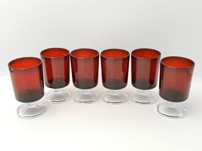 Vintage Luminarc Arcoroc Frankreich Rubinrot Klar Stiel Wein Getränk Gläser x 6