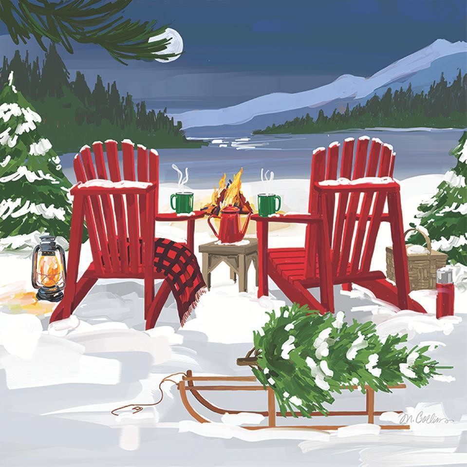 New Snowy Winter Lakeside Holiday Camping Themed 3- Ply Napkins, 20 Count