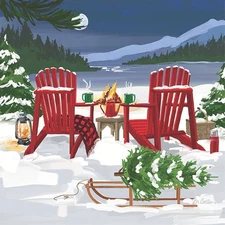 New Snowy Winter Lakeside Holiday Camping Themed 3- Ply Napkins, 20 Count