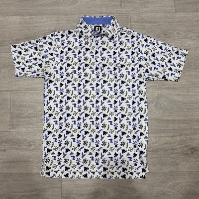 FootJoy FJ Mens Golf Performance Polo Floral Shirt Size Small Blue Gray White