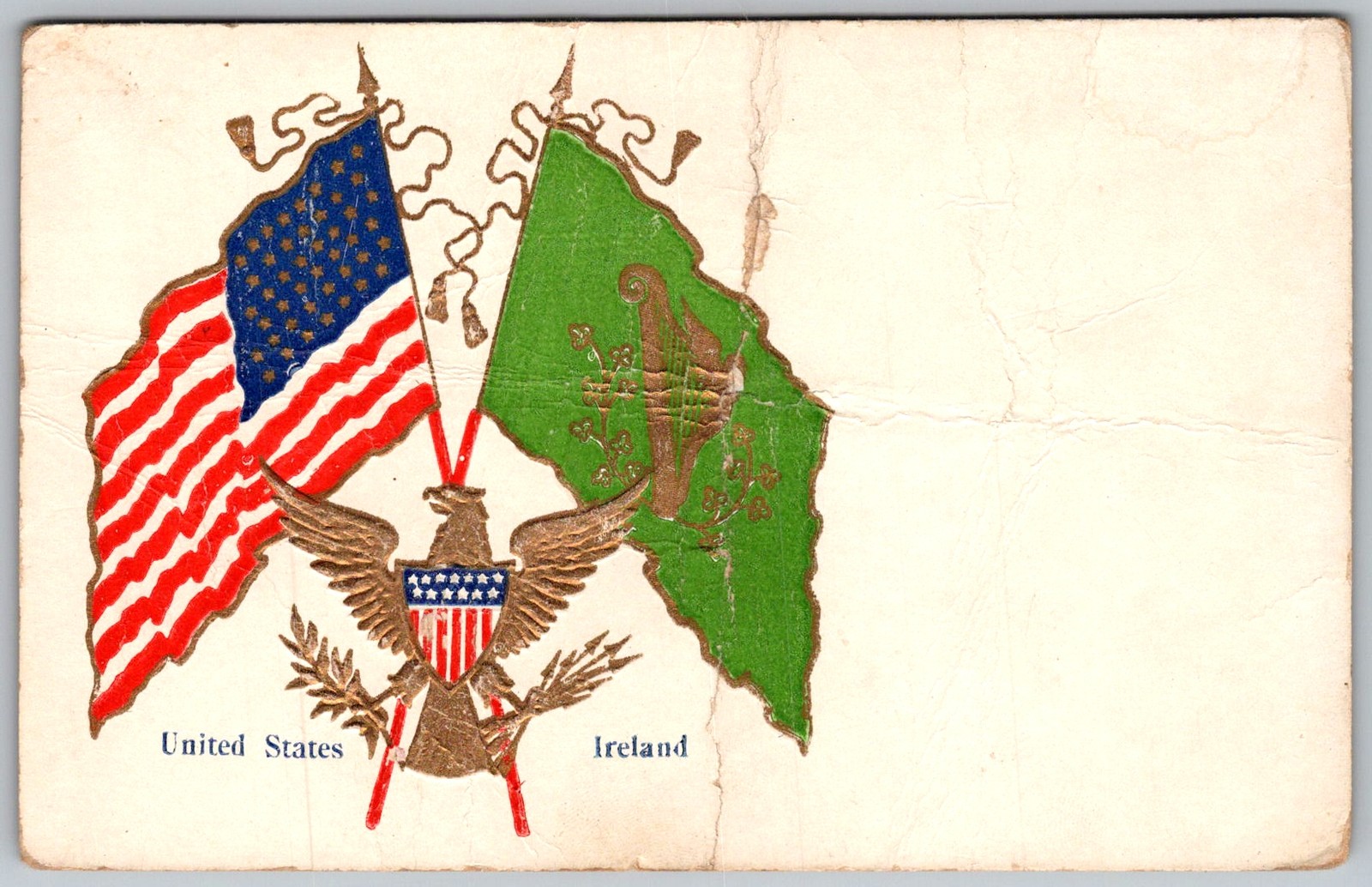 Antique Postcard Flags and Eagle Emblem 1910s