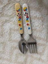 Vintage Disney Mickey Mouse Baby Toddler Child's Fork and Spoon Cutlery Set