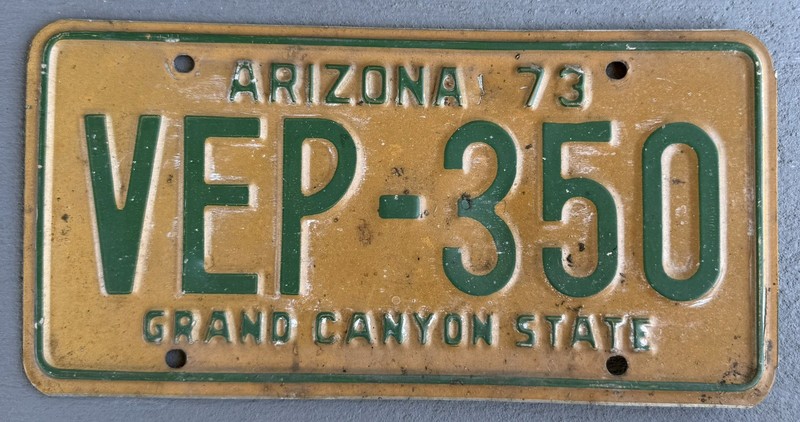 Vintage Arizona 1973 License Plate 73 AZ Lic Grand Canyon State