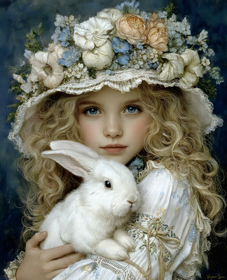 8x10 Girl with White Rabbit Art Print - 638796947