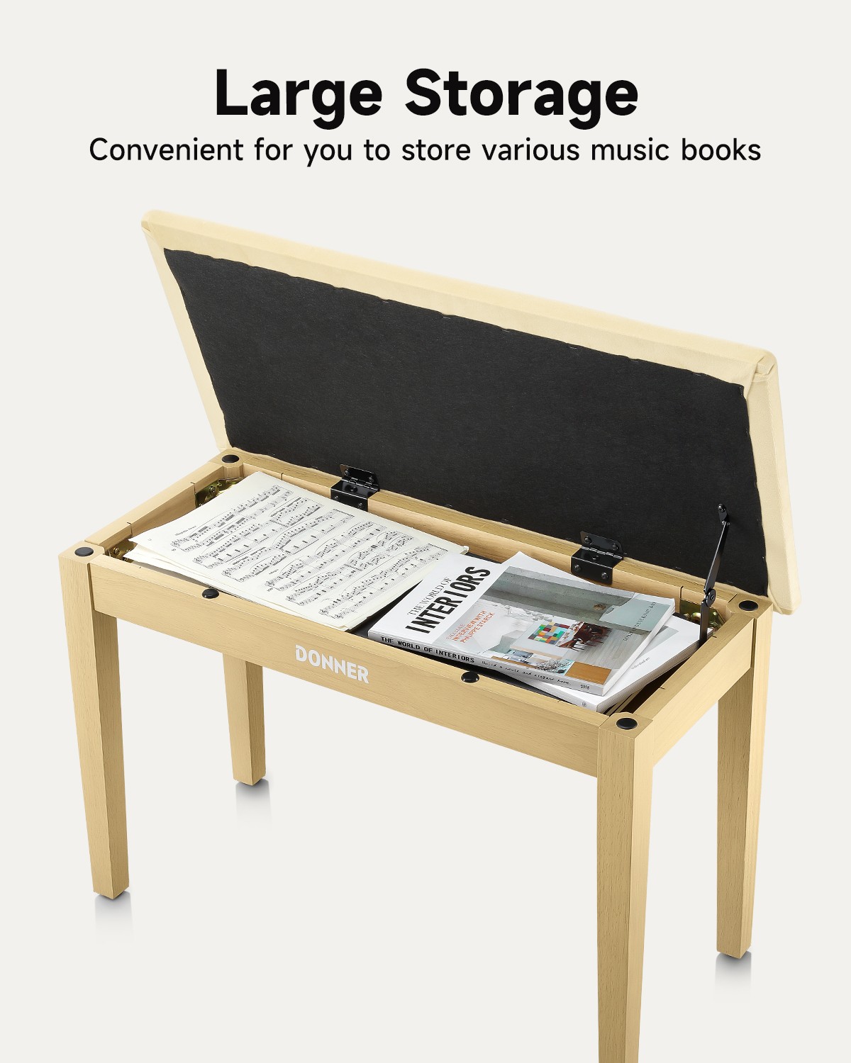 Donner Duet Panca Tastiera Pianoforte con Libreria Portaoggetti Legno Massello Beige foto 6