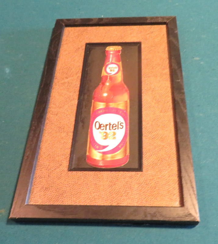 Vintage Oertel's 92 Louisville Beer Die Cut Wood Framed Matted Cardboard Bottle