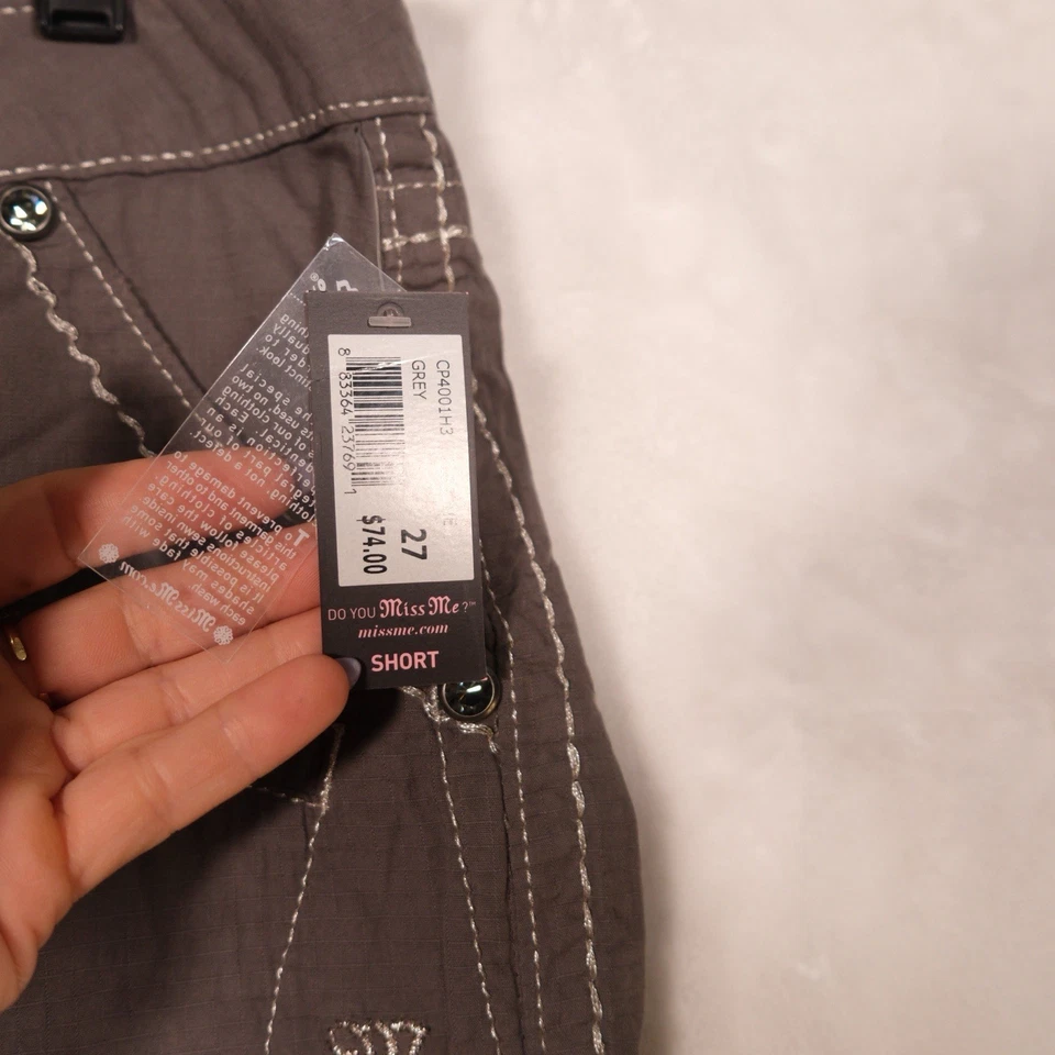 Pantalones Cortos Carga Miss Me Jean Talla 27 Bolsillos Bordados Puños Gris CP4001H3 Foto 3 de 4