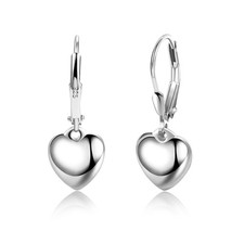 Sterling Silver Heart Earrings for Women Silver Heart Dangle Leverback Earrin...