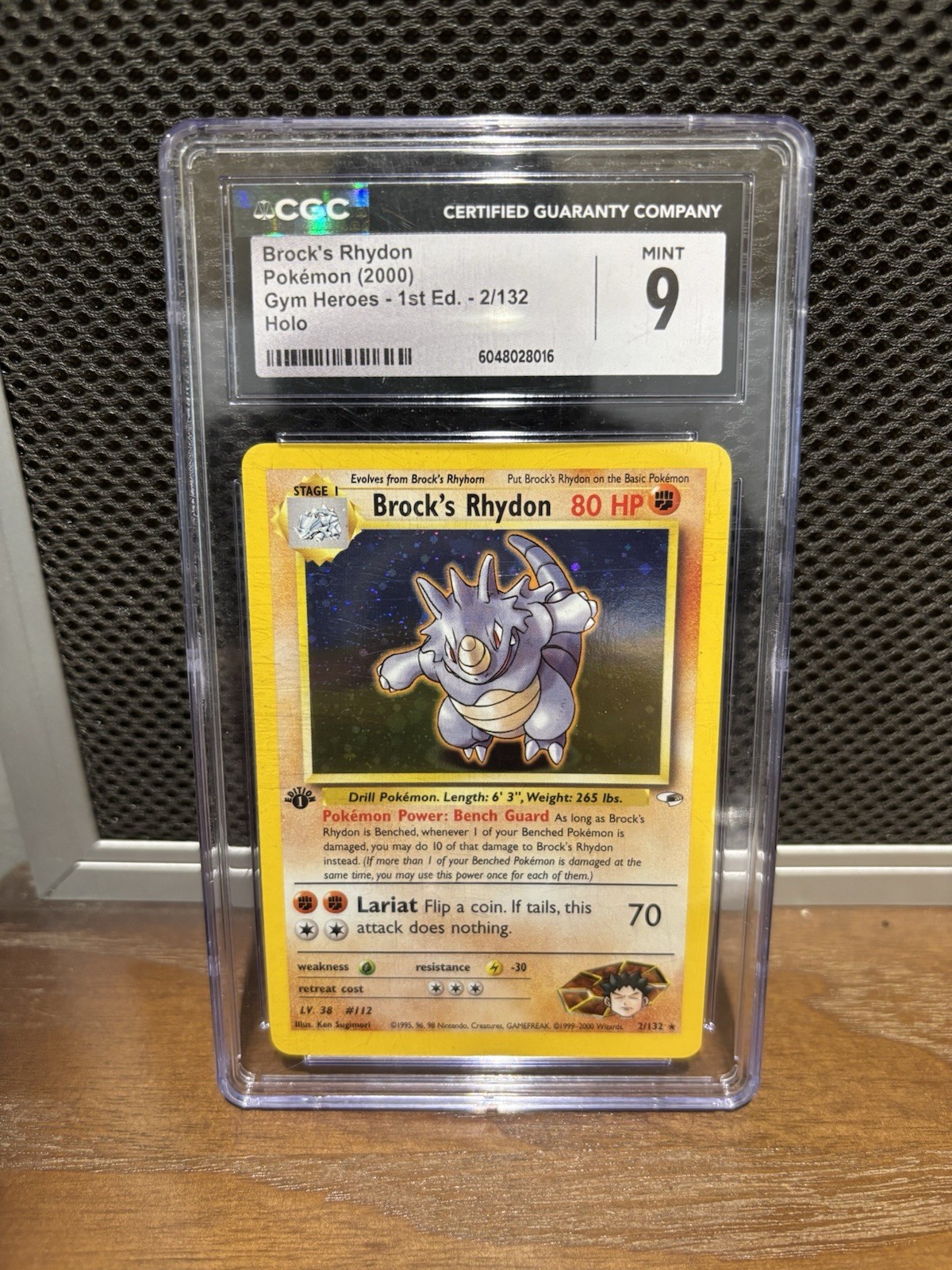 CGC 9 MINT Brock's Rhydon Gym Heroes 1st Edition 2/132 Holo Pokemon Card