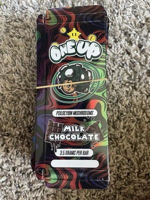 One Up milk chocolate packaging, chocolate bars, mushroom chocolate wrappers