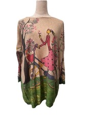 Coeur De Vague AOP Whimsical Bicycle Girl Floral Art Knit Oversized Tunic