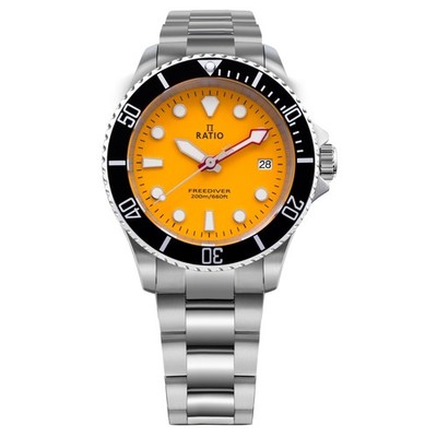 Ratio FreeDiver Yellow Dial Sapphire Quartz Diver's 200M RTF034 Men's Watch