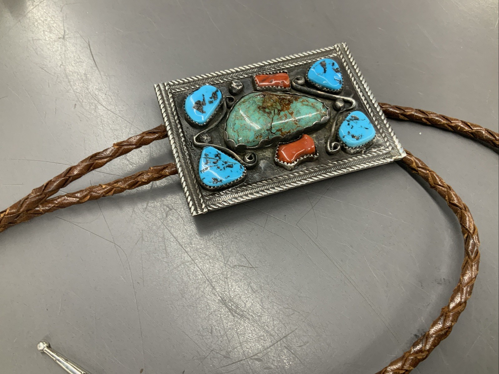 SOLID STERLING SILVER Bolo Tie Turquoise Old Pawn… - image 9