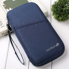 Passport Holder Wallet RFID Blocking Travel Document Organizer Clutch Bag --BLUE
