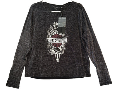 Harley-Davidson women´s 2XL Top Mesh Dagger Snake Logo Metallic Black 96837-25VW