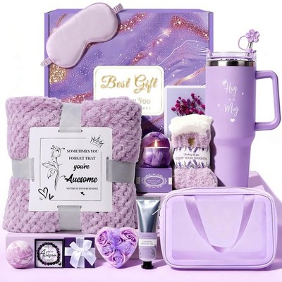 Luxury Purple Spa Gift Basket for Women Self Care Gift Basket Birthday Gift