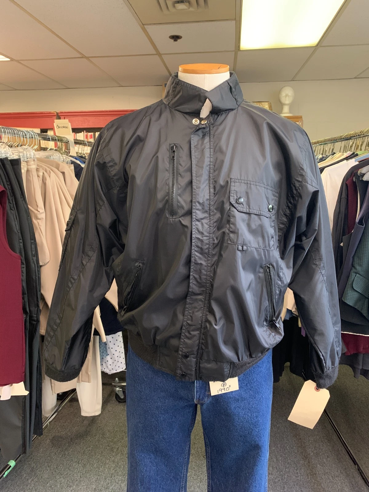 Vintage Western Concepts Windbreaker Solid Black Jacket Men’s Large