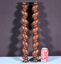 21" Pair of French Antique Solid Oak Wood Barley Twist Posts/Pillars/Balusters