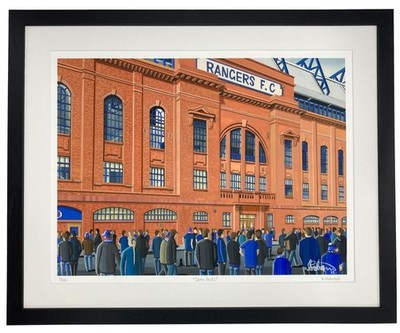 Rangers, Ibrox Stadium limitierte Auflage gerahmter Fußball Kunstdruck (20'' x 16'')