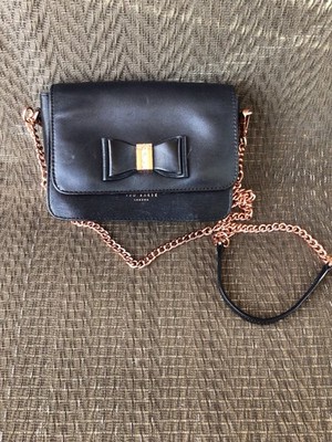Ted Baker Black Leather Rose Gold Chain Crossbody Bag